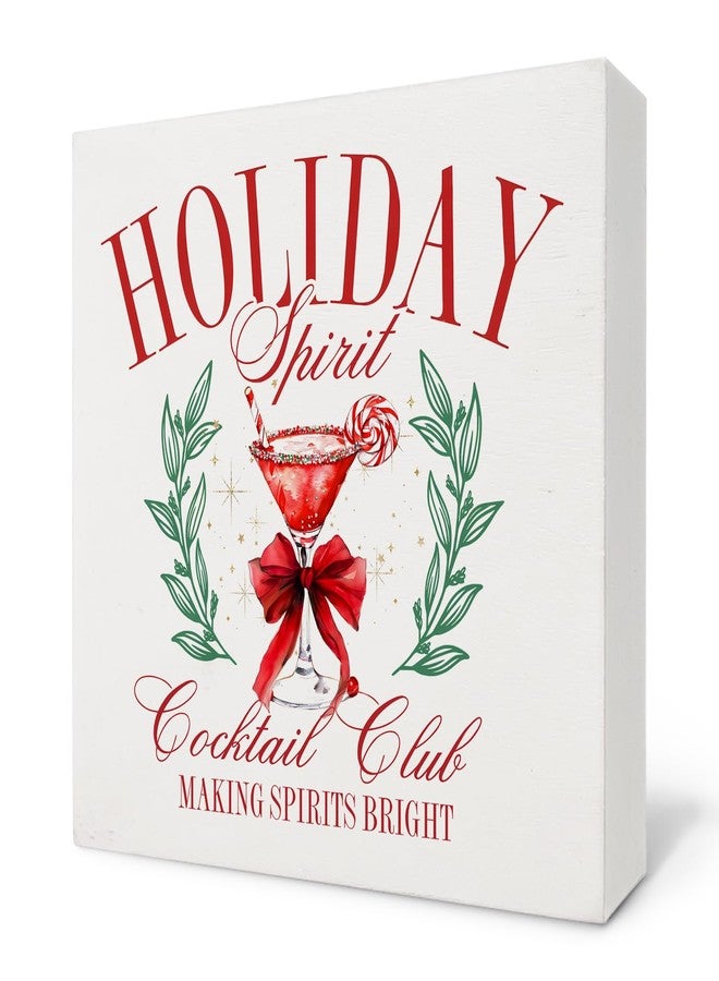 Nvotell Coquette Christmas Cocktail Art Wooden Signs - Bar Cart Decor, Home Bar Kitchen Pub Lounge Club Table Shelf Decor, 5x5 Inch - Image 1